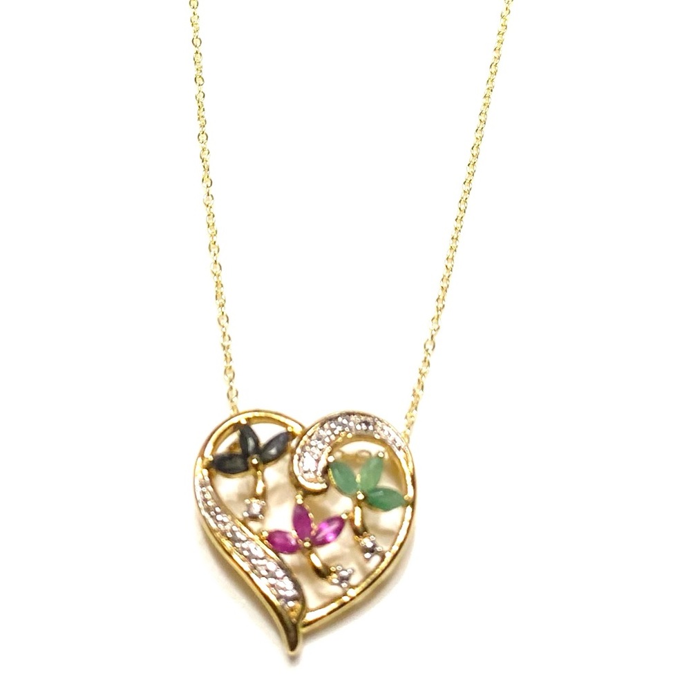 Sterling Silver Gold Tone Multi Gemstone Heart Necklace